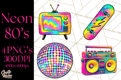 Neon 80s Clipart PNG, Retro Sticker Art &amp; Sayings Product Image 1