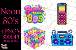 Neon 80s Clipart PNG, Retro Sticker Art & Sayings Product Image 1