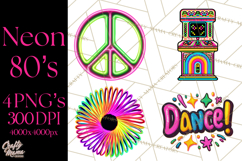 Neon 80s Clipart PNG, Retro Sticker Art &amp; Sayings Product Image 1