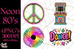Neon 80s Clipart PNG, Retro Sticker Art & Sayings Product Image 1