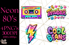 Neon 80s Clipart PNG, Retro Sticker Art &amp; Sayings Product Image 1