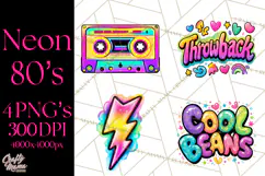Neon 80s Clipart PNG, Retro Sticker Art & Sayings Product Image 1