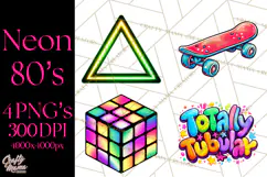 Neon 80s Clipart PNG, Retro Sticker Art & Sayings Product Image 1
