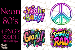 Neon 80s Clipart PNG, Retro Sticker Art &amp; Sayings Product Image 1
