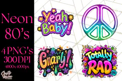 Neon 80s Clipart PNG, Retro Sticker Art & Sayings Product Image 1
