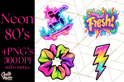 Neon 80s Clipart PNG, Retro Sticker Art &amp; Sayings Product Image 1