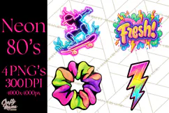 Neon 80s Clipart PNG, Retro Sticker Art & Sayings Product Image 1