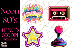 Neon 80s Clipart PNG, Retro Sticker Art & Sayings Product Image 1