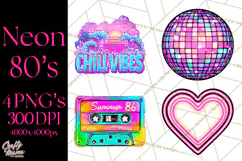 Neon 80s Clipart PNG, Retro Sticker Art & Sayings Product Image 1