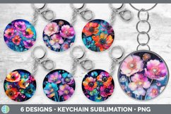 Bundle of six Alcohol Ink Anemones Keychain designs.