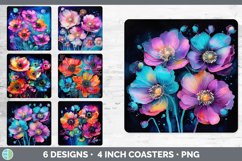 Bundle of six Alcohol Ink Anemones Square Coaster designs.