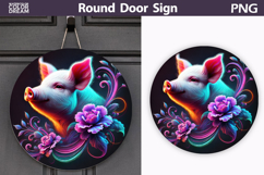 Neon Pig Round Sign | Farm Animal Door Decor Product Image 1