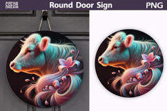 Neon Cow Round Sign | Glowing Farm Animal Decor Product Image 1