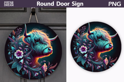 Highland Cow Door Sign | Farm Animal Round Sublimation Product Image 1
