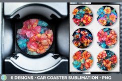Bundle of six Alcohol Ink Begonias Car Coaster designs.
