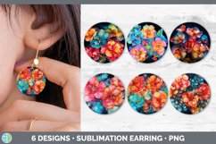 Bundle of six Alcohol Ink Begonias Round Earrings designs.