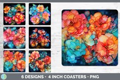 Bundle of six Alcohol Ink Begonias Square Coaster designs.