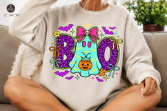 Neon BOO Ghost Png, Leopard Halloween Sublimation Design Product Image 1