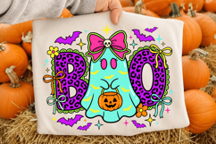 Neon BOO Ghost Png, Leopard Halloween Sublimation Design Product Image 2