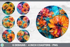 Bundle of six Alcohol Ink Calendulas Round Coaster designs.
