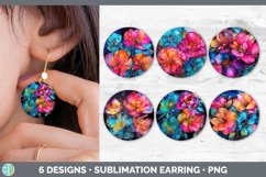 Bundle of six Alcohol Ink Camellias Round Earrings designs.