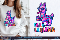 Neon Christmas Sublimation Design | fa la la llama Product Image 1