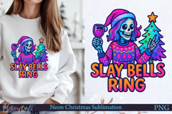 Neon Christmas Sublimation Design | slay bells ring Product Image 1