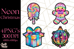 Neon Christmas Clipart Png, Kawaii Holiday Sticker Icons Product Image 1