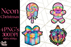 Neon Christmas Clipart Png, Kawaii Holiday Sticker Icons Product Image 1