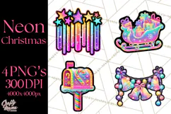 Neon Christmas Clipart Png, Kawaii Holiday Sticker Icons Product Image 1
