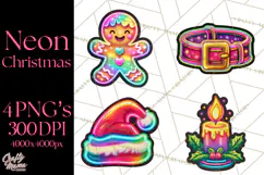 Neon Christmas Clipart Png, Kawaii Holiday Sticker Icons Product Image 1