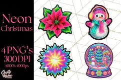 Neon Christmas Clipart Png, Kawaii Holiday Sticker Icons Product Image 1