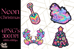 Neon Christmas Clipart Png, Kawaii Holiday Sticker Icons Product Image 1