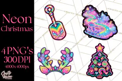 Neon Christmas Clipart Png, Kawaii Holiday Sticker Icons Product Image 1