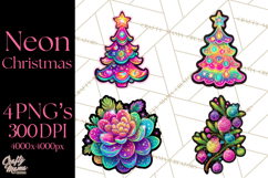 Neon Christmas Clipart Png, Kawaii Holiday Sticker Icons Product Image 1