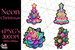 Neon Christmas Clipart Png, Kawaii Holiday Sticker Icons Product Image 1
