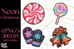 Neon Christmas Clipart Png, Kawaii Holiday Sticker Icons Product Image 1