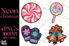 Neon Christmas Clipart Png, Kawaii Holiday Sticker Icons Product Image 1