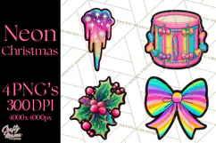 Neon Christmas Clipart Png, Kawaii Holiday Sticker Icons Product Image 1