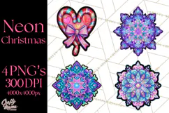 Neon Christmas Clipart Png, Kawaii Holiday Sticker Icons Product Image 1