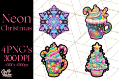 Neon Christmas Clipart Png, Kawaii Holiday Sticker Icons Product Image 1