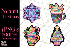 Neon Christmas Clipart Png, Kawaii Holiday Sticker Icons Product Image 1