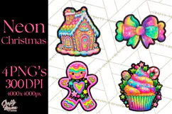 Neon Christmas Clipart Png, Kawaii Holiday Sticker Icons Product Image 1