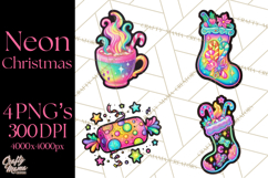 Neon Christmas Clipart Png, Kawaii Holiday Sticker Icons Product Image 1
