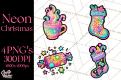 Neon Christmas Clipart Png, Kawaii Holiday Sticker Icons Product Image 1