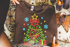 Neon Christmas Tree PNG, Merry Christmas PNG, Holiday PNG Product Image 1