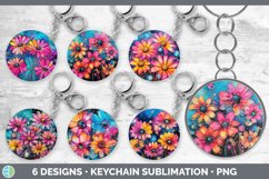 Bundle of six Alcohol Ink Daisys Keychain designs.