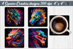 Square Coasters | Neon dragon sublimation Product Image 1