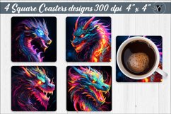 Square Coasters | Neon dragon sublimation Product Image 1