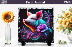 Neon Pig Art PNG | Farm Animal Wall Decor Product Image 1